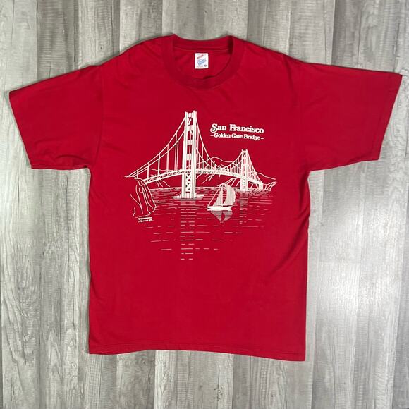 Vintage Golden Gate Bridge San Francisco Red Graphic T-Shirt Jerzees XL - Picture 1 of 10